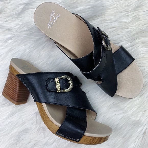 Dansko Shoes Dankso Amy Slide Sandal Heel Black Leather Size 4